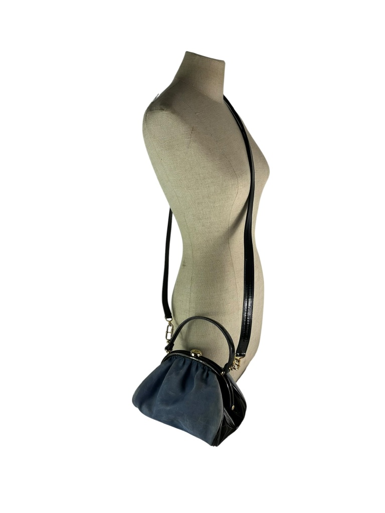 Genuine Mark Cross Blue Nubuk Leather Frame Purse With Top Handle Crossbody Bag